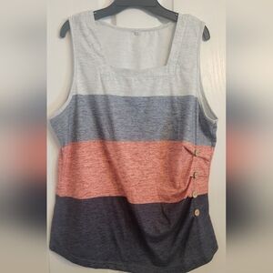 Striped Sleeveless Top with Button Detail